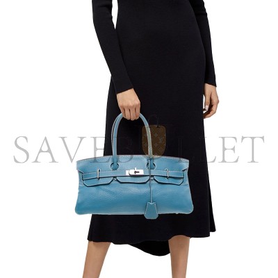 HERMES BIRKIN SHOULDER 42 BLEU JEAN CLEMENCE PALLADIUM HARDWARE (42*20*19cm)